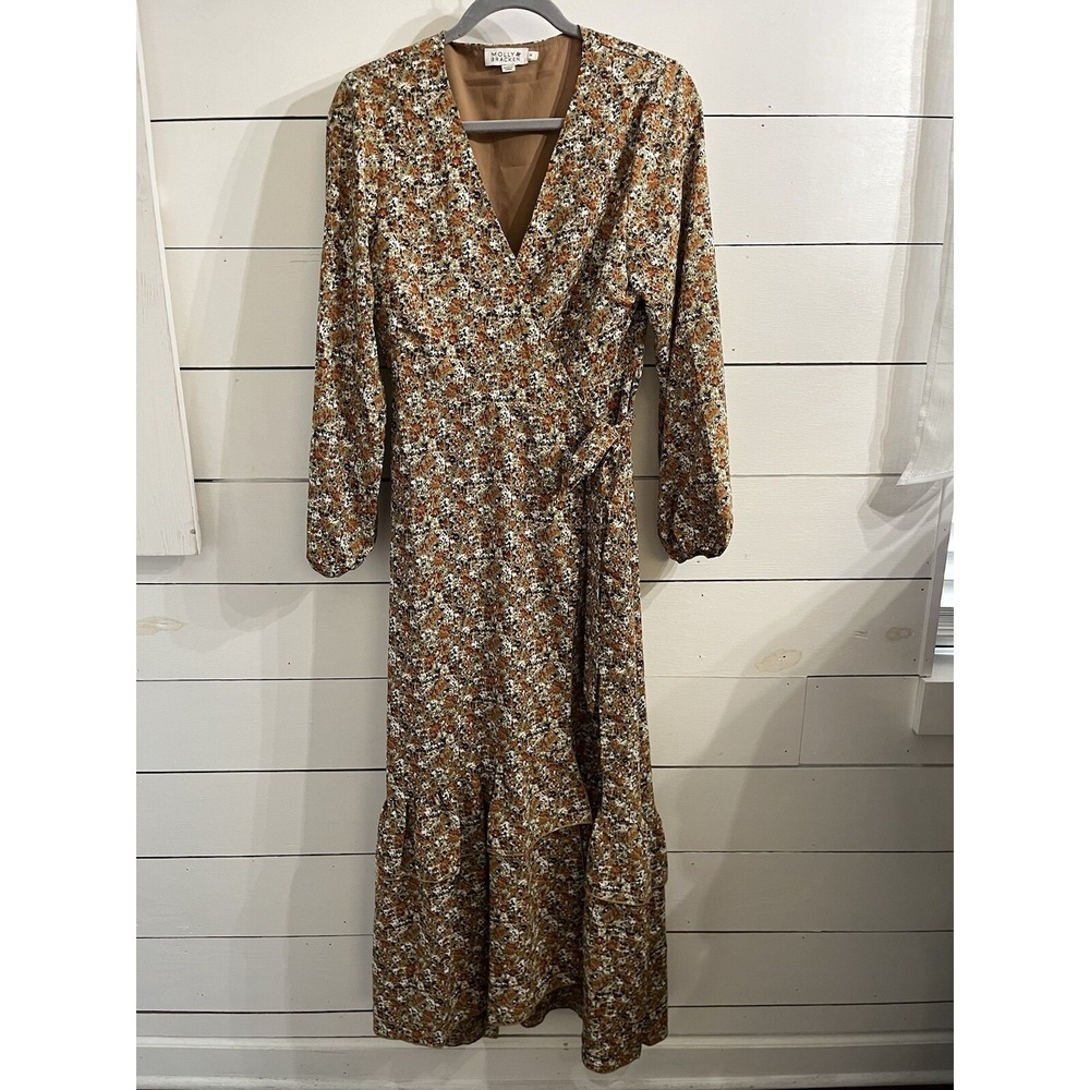 Molly Bracken Enola Wrap Boho Brown Floral Long Dress Sz Medium Cottagecore Long